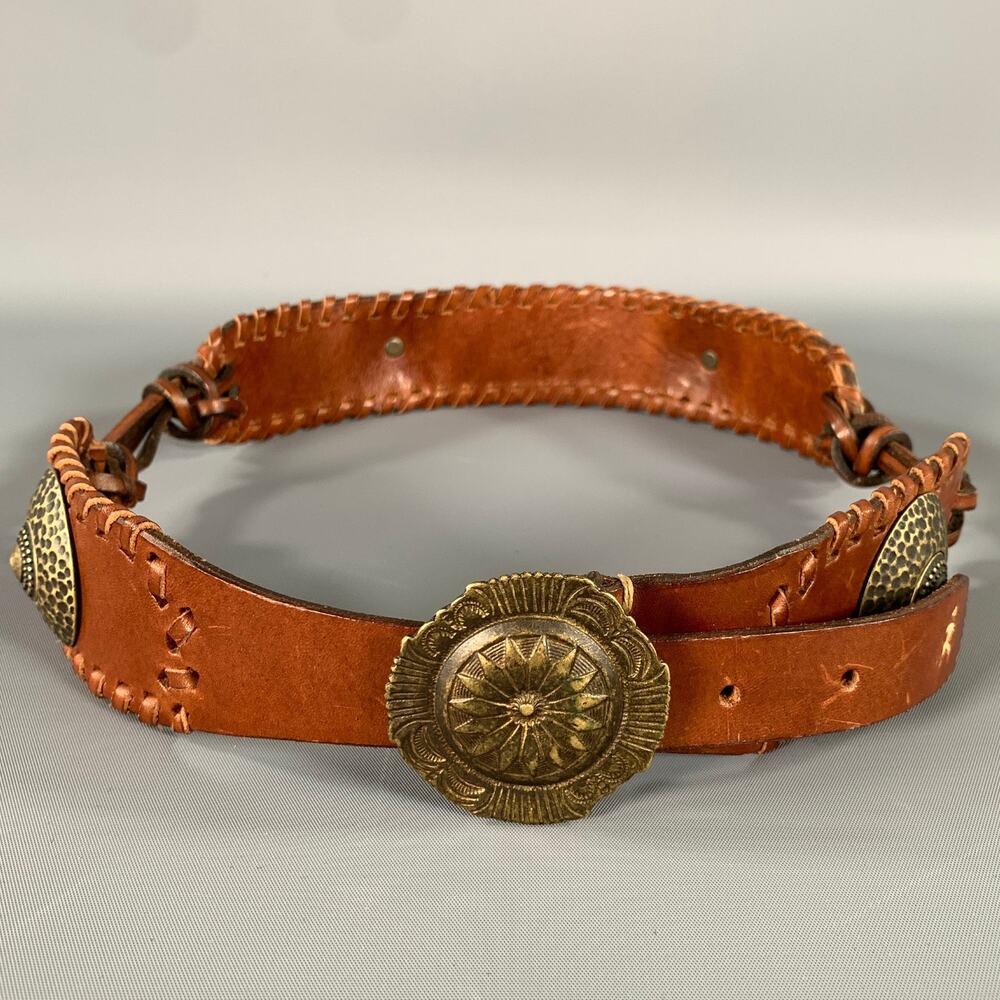 HENRY BEGUELIN Waist Size 29 Brown White Leather Belt